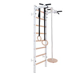 BenchK 221W+A204 Wall Bars with Fixed Steel 6-Grip Pull-Up Bar and Gymnastic Accessories