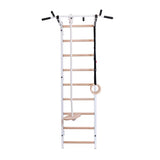 BenchK 721B+A076 & BenchK 721W+A204 Wall Bars with Fixed 6-Grip Pull-Up Bar and Gymnastic Accessories | Compact, Family-Friendly Fitness Station