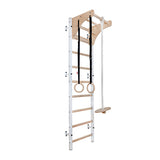 BenchK 711B + A076 & BenchK 711W + A204 Wall Bars with Adjustable Wooden Pull-Up Bar and Gymnastic Accessories