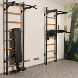 BenchK 222B Wall Bars with Fixed Steel 6-Grip Pull-Up Bar and Dip Bar with Back Support