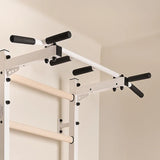 BenchK 221W+A204 Wall Bars with Fixed Steel 6-Grip Pull-Up Bar and Gymnastic Accessories