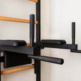 BenchK 223B Multifunctional Wall Bars with Fixed Steel 6-Grip Pull-Up Bar, Dip Bar, and Workout Bench – Black