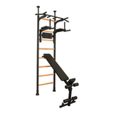 BenchK 523B & 523W Wall Bars with Fixed 6-Grip Pull-Up Bar, Dip Station, and Advanced Workout Bench | Floor-to-Ceiling or Wall Mount