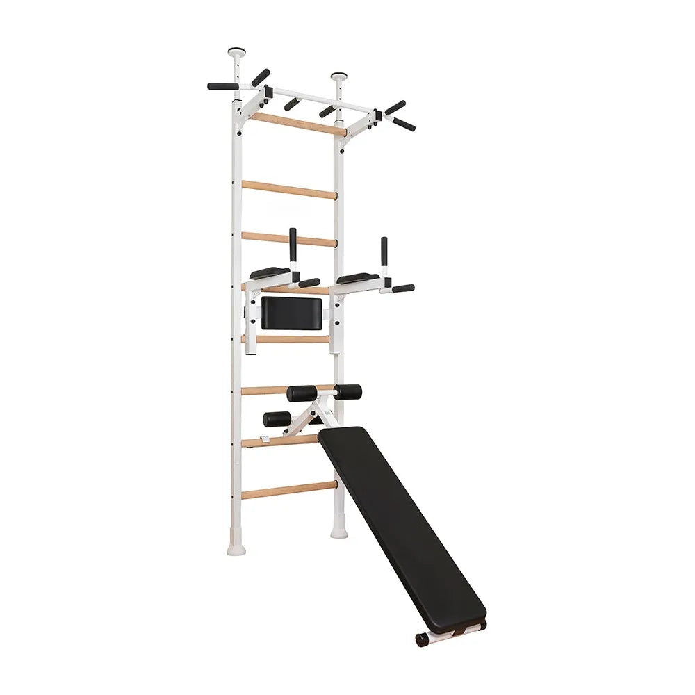 BenchK 523B & 523W Wall Bars with Fixed 6-Grip Pull-Up Bar, Dip Station, and Advanced Workout Bench | Floor-to-Ceiling or Wall Mount