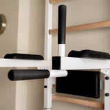 BenchK 223W Multifunctional Wall Bars with Fixed Steel 6-Grip Pull-Up Bar, Dip Bar, and Workout Bench – White