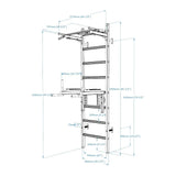BenchK 222W Wall Bars with Fixed Steel 6-Grip Pull-Up Bar and Dip Bar with Back Support