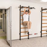 BenchK PB2B/PB2W Fixed Steel 6-Grip Pull-Up Bar for BenchK Wall Bars – Black & White | Permanently Mounted for Series 7 Wall Bars