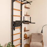 BenchK 522B & 522W Wall Bars with Fixed 6-Grip Pull-Up Bar and Adjustable Dip Bar | Floor-to-Ceiling or Wall Mount Options