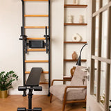 BenchK 523B & 523W Wall Bars with Fixed 6-Grip Pull-Up Bar, Dip Station, and Advanced Workout Bench | Floor-to-Ceiling or Wall Mount