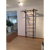 BenchK 221B Multifunctional Wall Bars with Fixed Steel 6-Grip Pull-Up Bar – Black