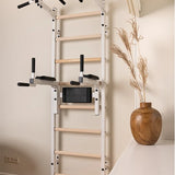 BenchK 222W Wall Bars with Fixed Steel 6-Grip Pull-Up Bar and Dip Bar with Back Support