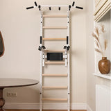 BenchK 222W Wall Bars with Fixed Steel 6-Grip Pull-Up Bar and Dip Bar with Back Support