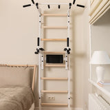 BenchK 222W Wall Bars with Fixed Steel 6-Grip Pull-Up Bar and Dip Bar with Back Support