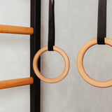 BenchK A076 Oak Gymnastic Accessories Set for Black Frame Wall Bars | Rope, Swing & Adjustable Rings