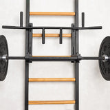 BenchK 231B Multifunctional Wall Bars with Convertible Steel 6-Grip Pull-Up Bar & Barbell Holder – Black