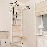 BenchK 221W+A204 Wall Bars with Fixed Steel 6-Grip Pull-Up Bar and Gymnastic Accessories