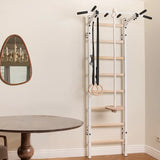 BenchK 221W+A204 Wall Bars with Fixed Steel 6-Grip Pull-Up Bar and Gymnastic Accessories