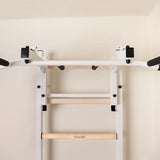 BenchK 231W Multifunctional Wall Bars with Convertible Steel 6-Grip Pull-Up Bar & Barbell Holder – White